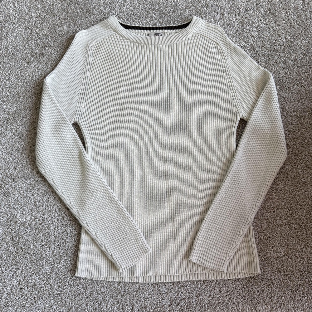 Y2K Arizona Jean Company Sweater Womens M White Ribbed Crew Neck Knit Pullover